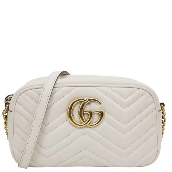 Gucci  GG Marmont Small Matelasse Chevron Leather Camera Bag White 447632 - Picture 1 of 15